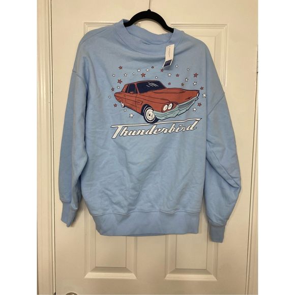 American Eagle NWT Oversized Thunderbird Graphic Sweatshirt Blue Sz Small MP $60 - Picture 6 of 14